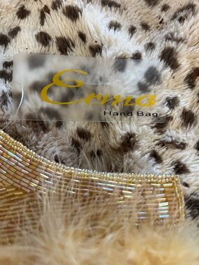Ermo Gold Beaded and Feather Clutch